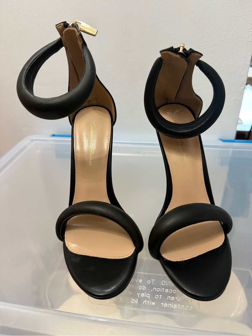Gianvito Rossi Black Leather Padded Ankle-Cuff Heels
